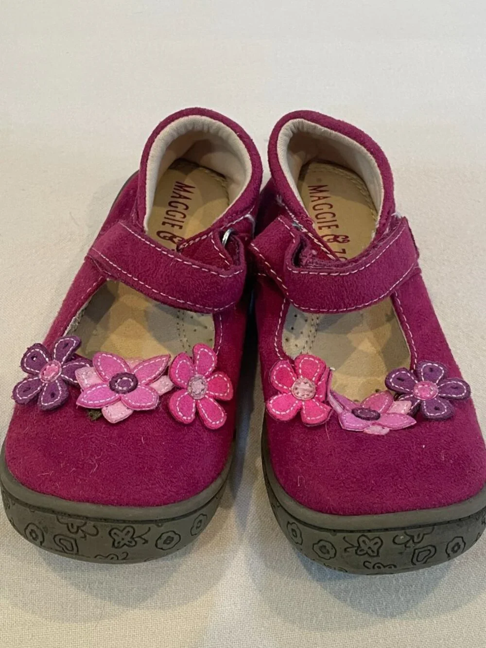 Toddler Girls 9 Magenta Suede Floral Mary Janes